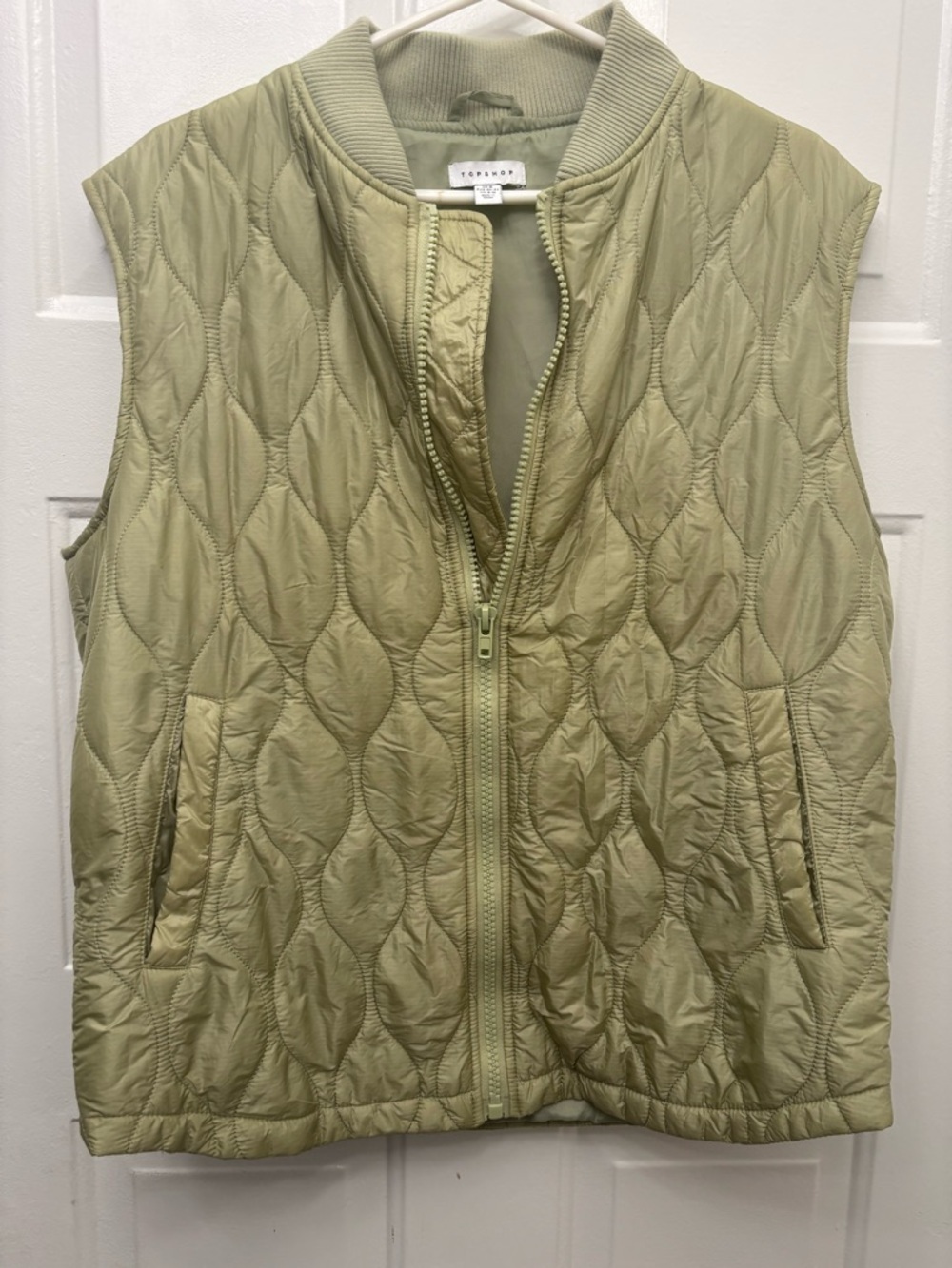 Topshop Quilted Puffer Vest in Light Sage